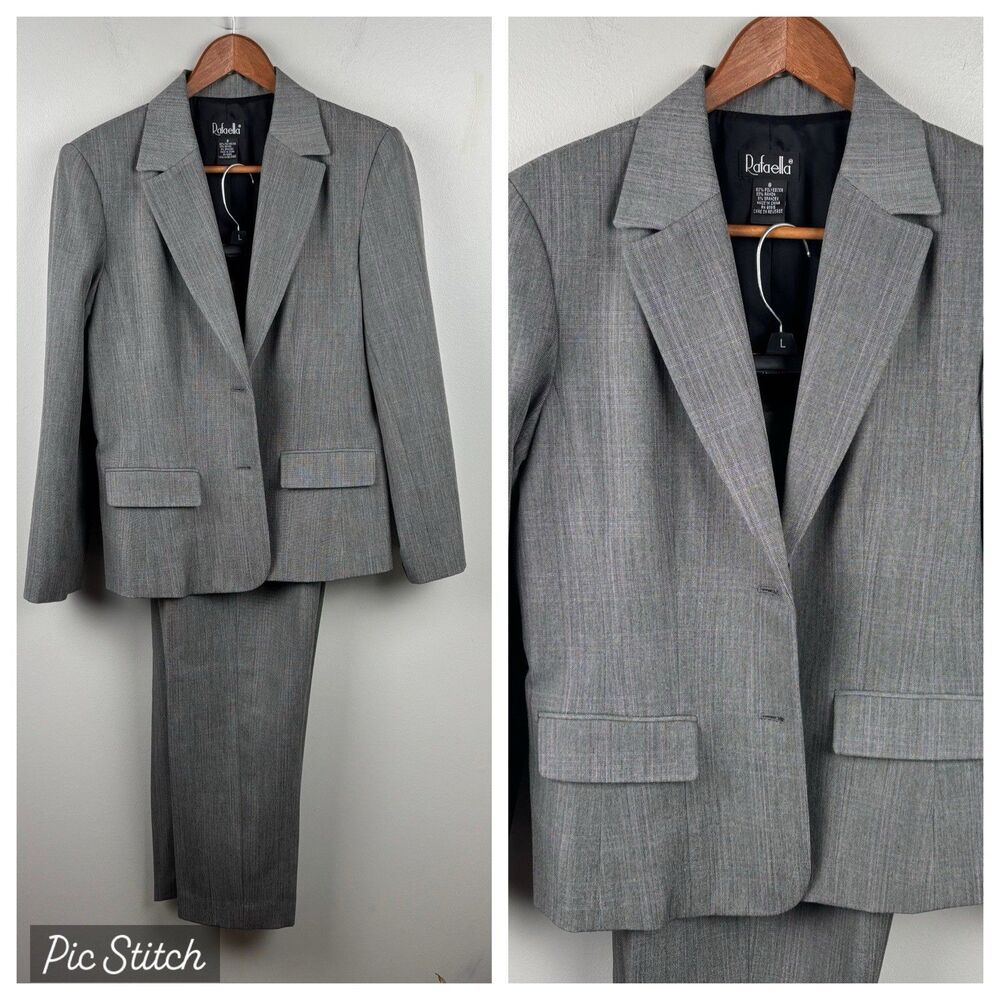 Rafaella 2-Piece Suit – Women Jacket 8/Pants 6 – Gray Glen Check Plaid Business